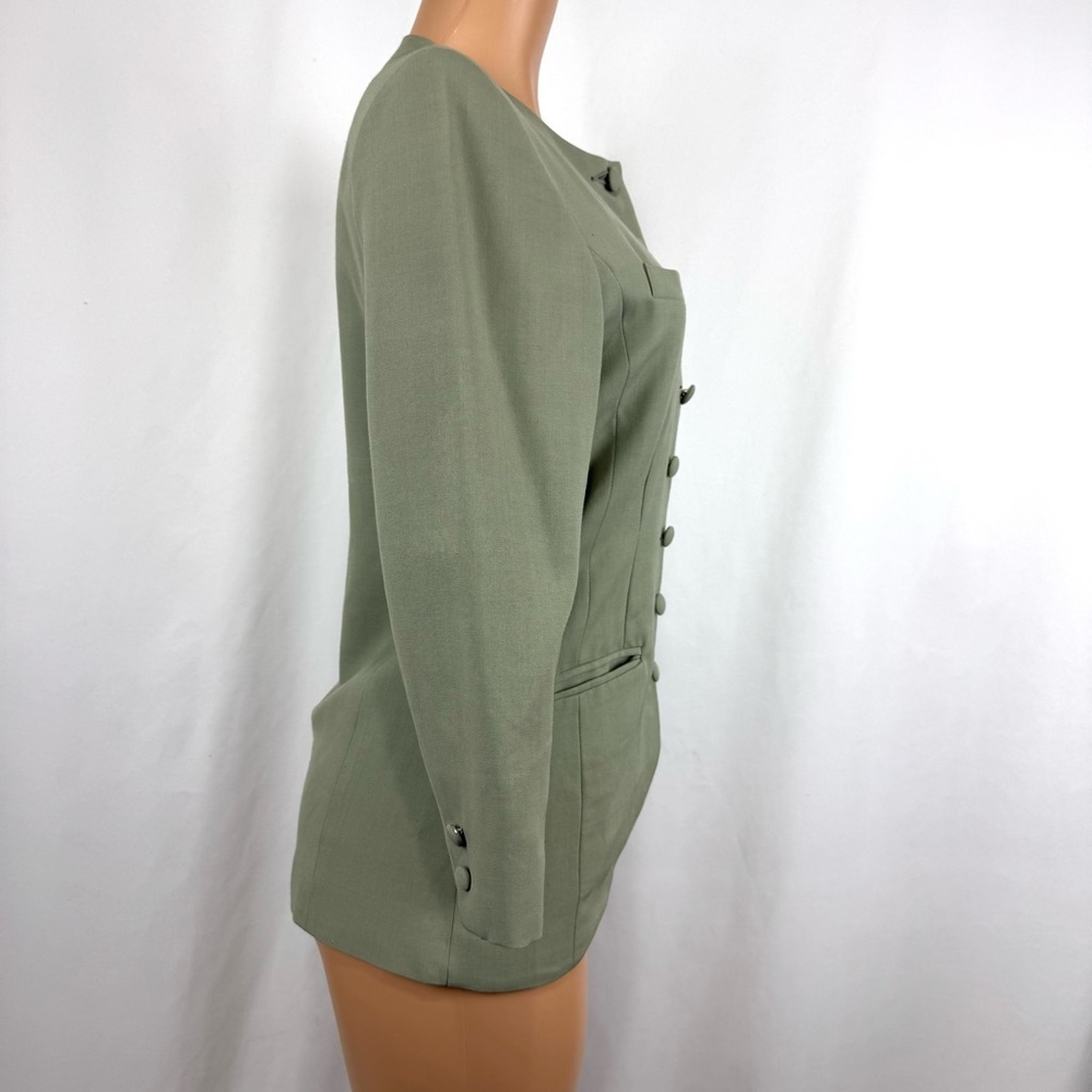 Vintage Algon Quins Womens Sz M Green Wool Blend Button Up Blazer Jacket Chinese - Picture 4 of 13